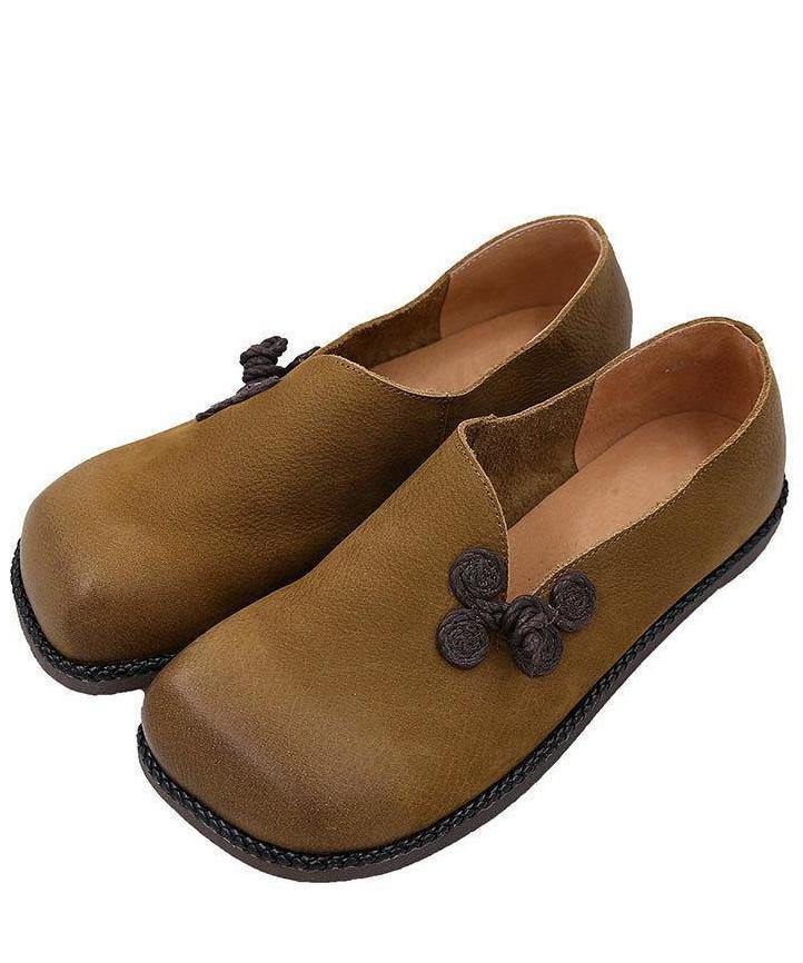 Casual Flat Shoes Yellow Faux Leather Loafer Shoes - SooLinen