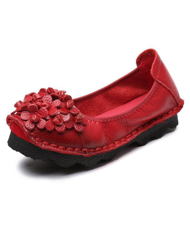 Casual Floral Penny Loafers Red Cowhide Leather