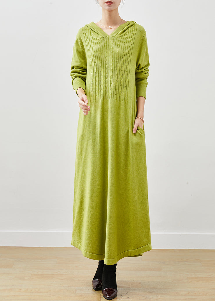 Casual Fluorescent Green Hooded Knit Dress Spring