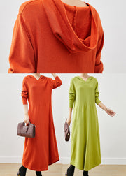 Casual Fluorescent Green Hooded Knit Dress Spring