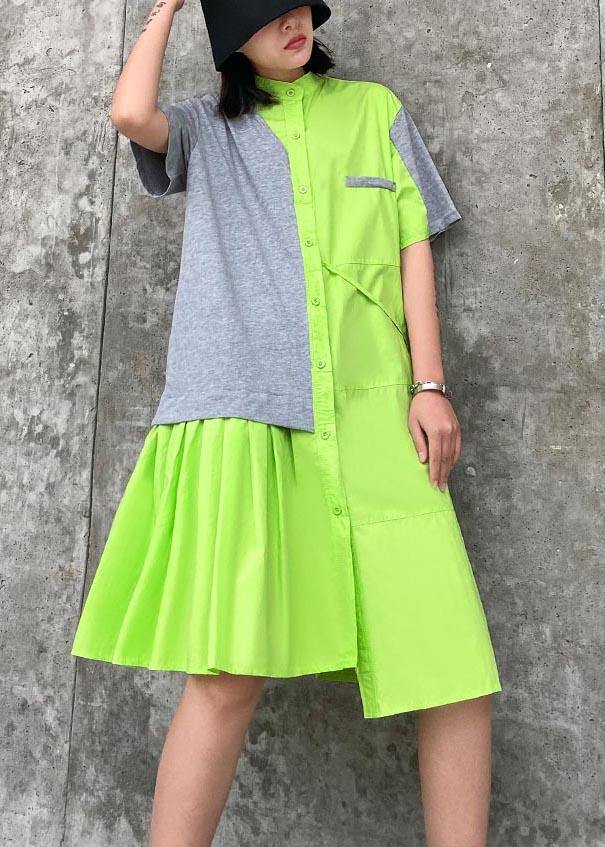 Casual Fluorescent green Patchwork asymmetrical design Party Dress Summer - SooLinen