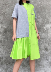 Casual Fluorescent green Patchwork asymmetrical design Party Dress Summer - SooLinen