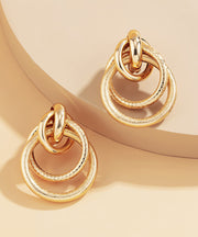 Casual Gold Overgild Circle Cross Connection Hollow out Hoop Earrings