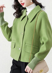 Casual Grass Green Peter Pan Collar Woolen Jacket Spring