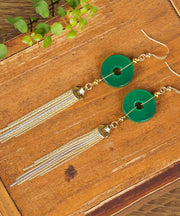 Casual Green 14K Gold Ping Buckle Chalcedony Tassel Drop Earrings