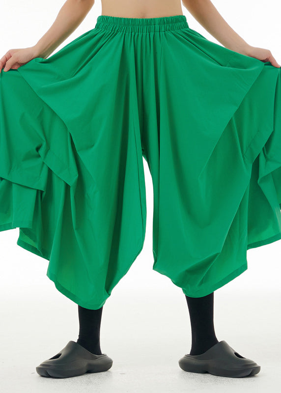 Casual Green Draping Elastic Waist Solid Crop Pants Spring