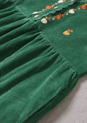 Lässige grün bestickte Patchwork-Cord-Urlaubskleider ärmellos