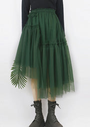 Casual Green High Waist Asymmetrical Patchwork Tulle Pleated Skirt Summer