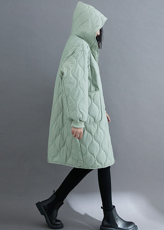 Casual Green Hooded Pockets Fine Cotton Filled Winter parka