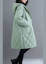 Casual Green Hooded Pockets Fine Cotton Filled Winter parka