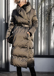 Casual Green Loose Thick tie waist Winter Duck Down coat