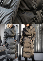 Casual Green Loose Thick tie waist Winter Duck Down coat