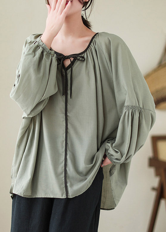 Casual Green Low High Design Ramie Tops Spring