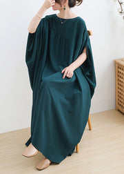 Lässiges, grünes, asymmetrisches Baumwollkleid mit kurzen Ärmeln und O-Ausschnitt