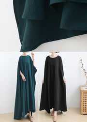 Casual Green O-Neck Asymmetrical Cotton Long Dress Short Sleeve