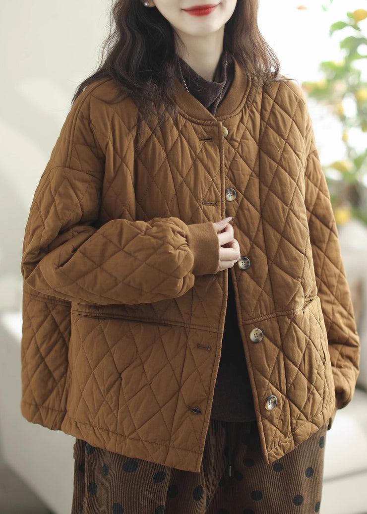Casual Brown Oversized Warm Fine Cotton Filled Coats Winter