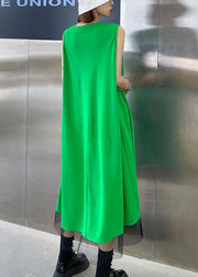 Casual Green Patchwork Tulle Sleeveless Summer Dress - SooLinen