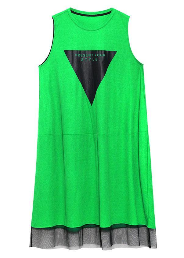 Casual Green Patchwork Tulle Sleeveless Summer Dress - SooLinen