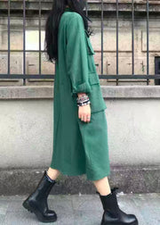 Casual Green Peter Pan Collar Pockets Patchwork Cotton Trench Fall