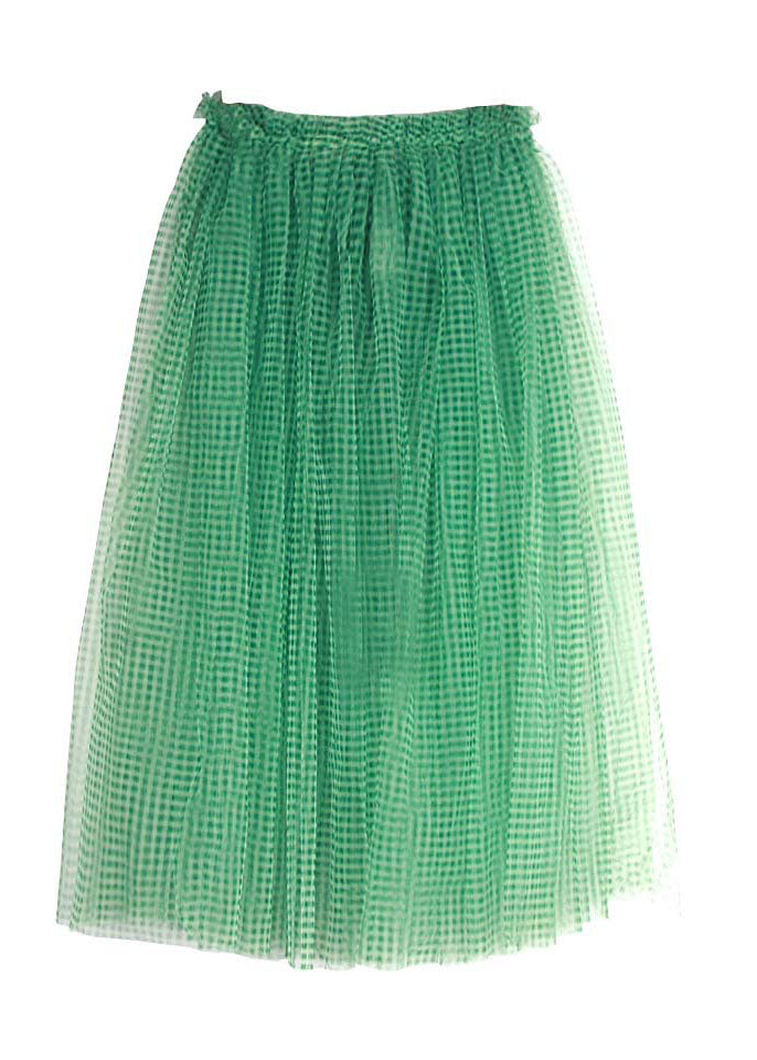 Casual Green Plaid tulle vacation Skirts Spring