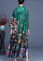 Casual Green Print Patchwork Button Summer Spring Dress - SooLinen