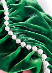 Casual Green V Neck Nail Bead Tunic Velour Maxi Dress Half Sleeve