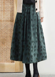 Casual Green Wrinkled Jacquard Patchwork Cotton Skirt Spring