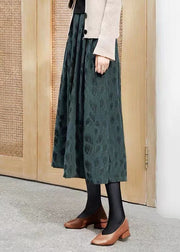 Casual Green Wrinkled Jacquard Patchwork Cotton Skirt Spring
