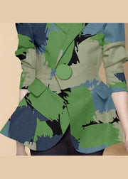 Casual Green button Peter Pan Collar Print Western-style clothes coat Long Sleeve