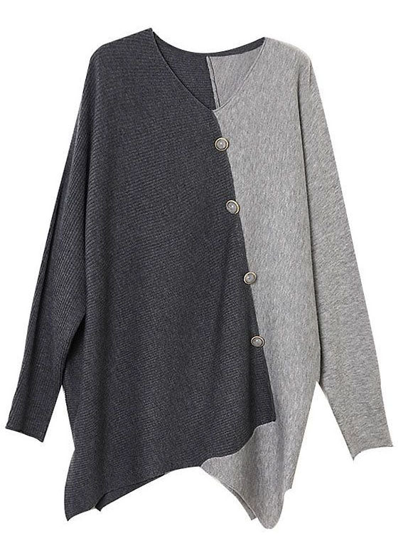 Casual Grey Asymmetrical Patchwork Knit Shirt Winter