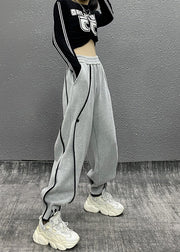 Casual Grey Asymmetrical Pockets Elastic Waist Cotton Sport Pants Fall
