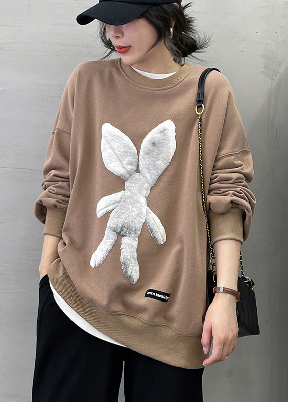 Casual Grey O-Neck Character Print Pullover Streetwear Long Sleeve