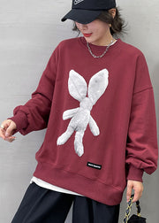 Lässiger grauer Pullover mit O-Ausschnitt und Charakterdruck Streetwear Langarm