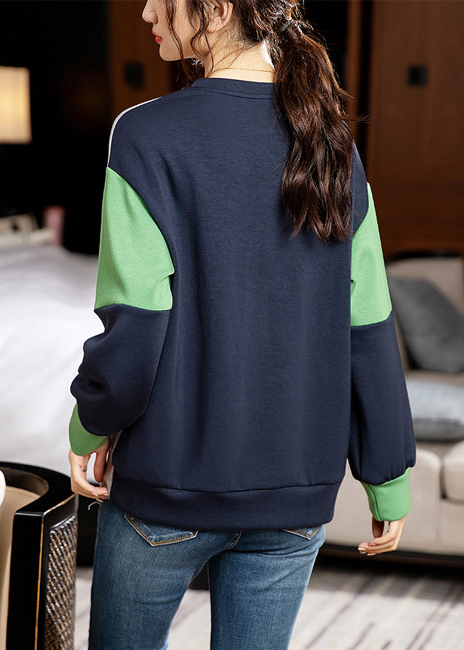 Casual Grey O-Neck Embroidered Patchwork Cotton Sweatshirt Long Sleeve