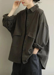 Casual Grey Oversized Pockets Cotton Coat Outwear Fall