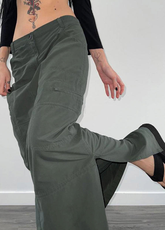 Casual Grey Pockets Side Open Patchwork Cotton Maxi Skirts Fall