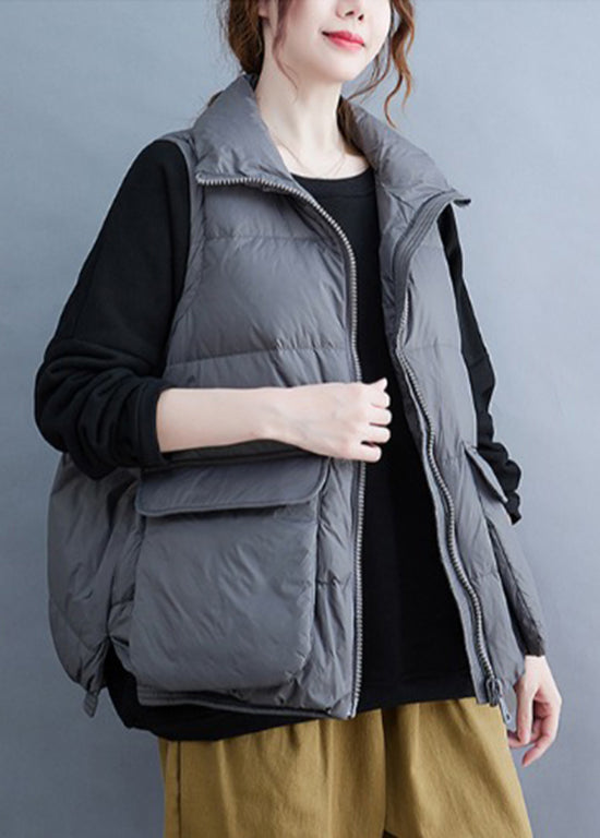 Casual Grey Zip Up Patchwork Fine Cotton Filled Vest Sleeveless