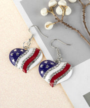 Casual Heart-Shaped Independence Day Theme Print Zircon Earrings Jewelry
