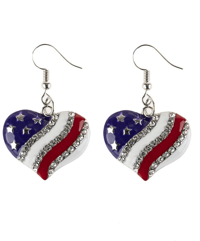Casual Heart-Shaped Independence Day Theme Print Zircon Earrings Jewelry