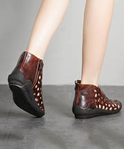 Casual Hollow Out Splicing Wedge Boots Brown Cowhide Leather