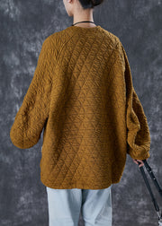 Casual Khaki Oversized Applique Cotton Sweatshirts Top Winter