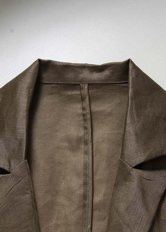 Casual Khaki Ramie Patchwork Button Coat