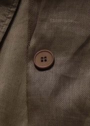 Casual Khaki Ramie Patchwork Button Coat
