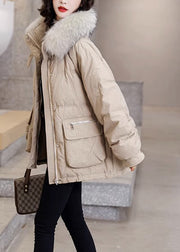Casual Khaki Warm Pockets Fox Collar Duck Down Coats Winter