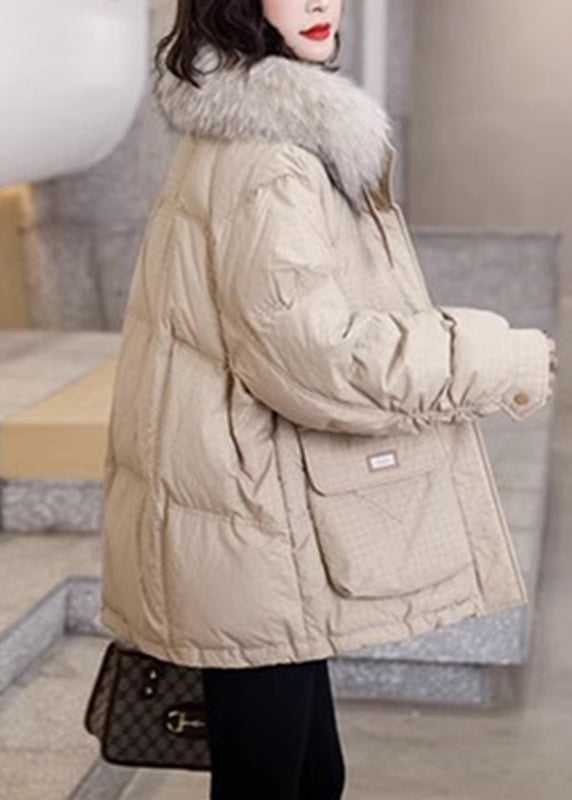 Casual Khaki Warm Pockets Fox Collar Duck Down Coats Winter
