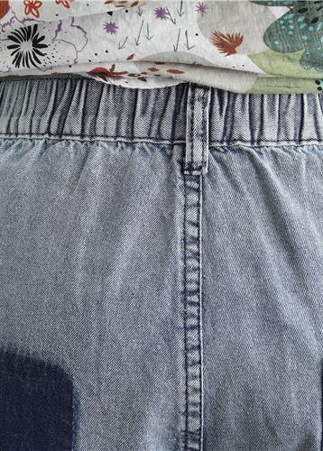 Casual Korean version of light blue pants loose wild nine points jeans elastic waist pants - SooLinen