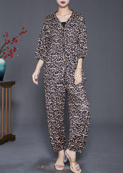 Casual Leopard Print Oversized Cotton Two-Piece Set Fall