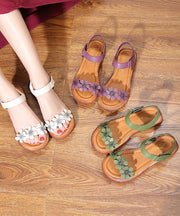 Casual Light Green Floral Sandals For Women Buckle Strap Sandals
