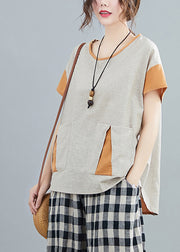Casual Light Grey Oversized Patchwork Pockets Cotton Tanks Summer