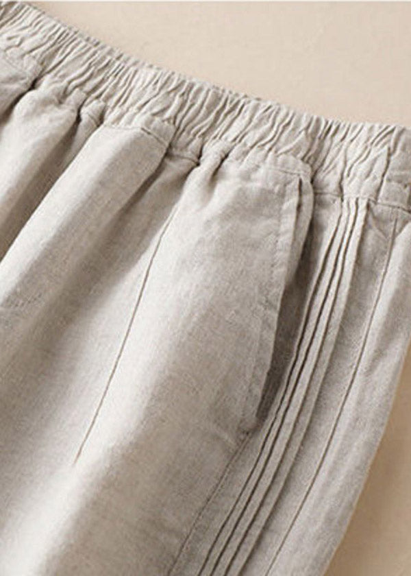 Casual Linen colour Ruffled elastic waist draping Linen Wide Leg Pants Summer